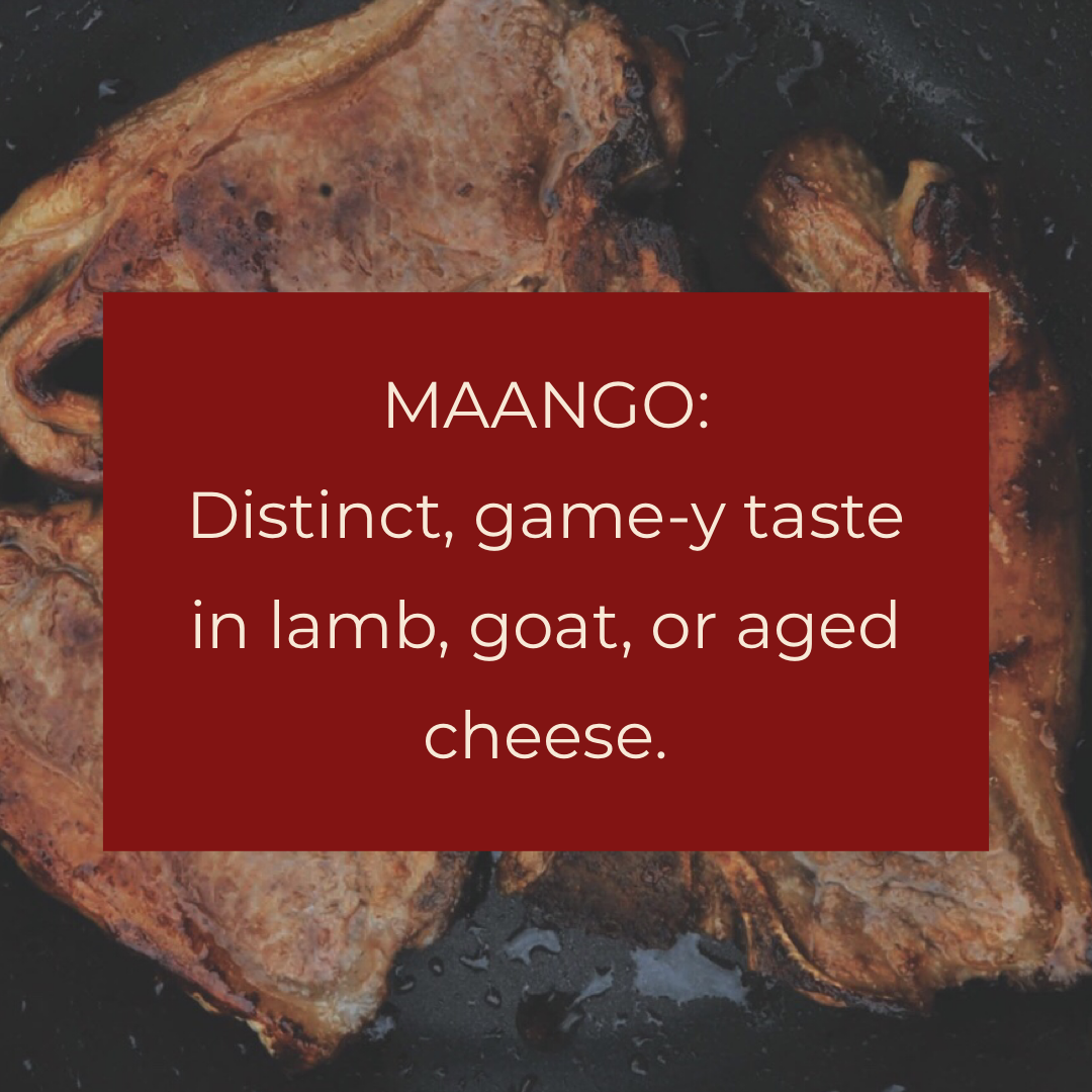 Maango: Distinct, game-y taste in lamb, goat, or aged cheese