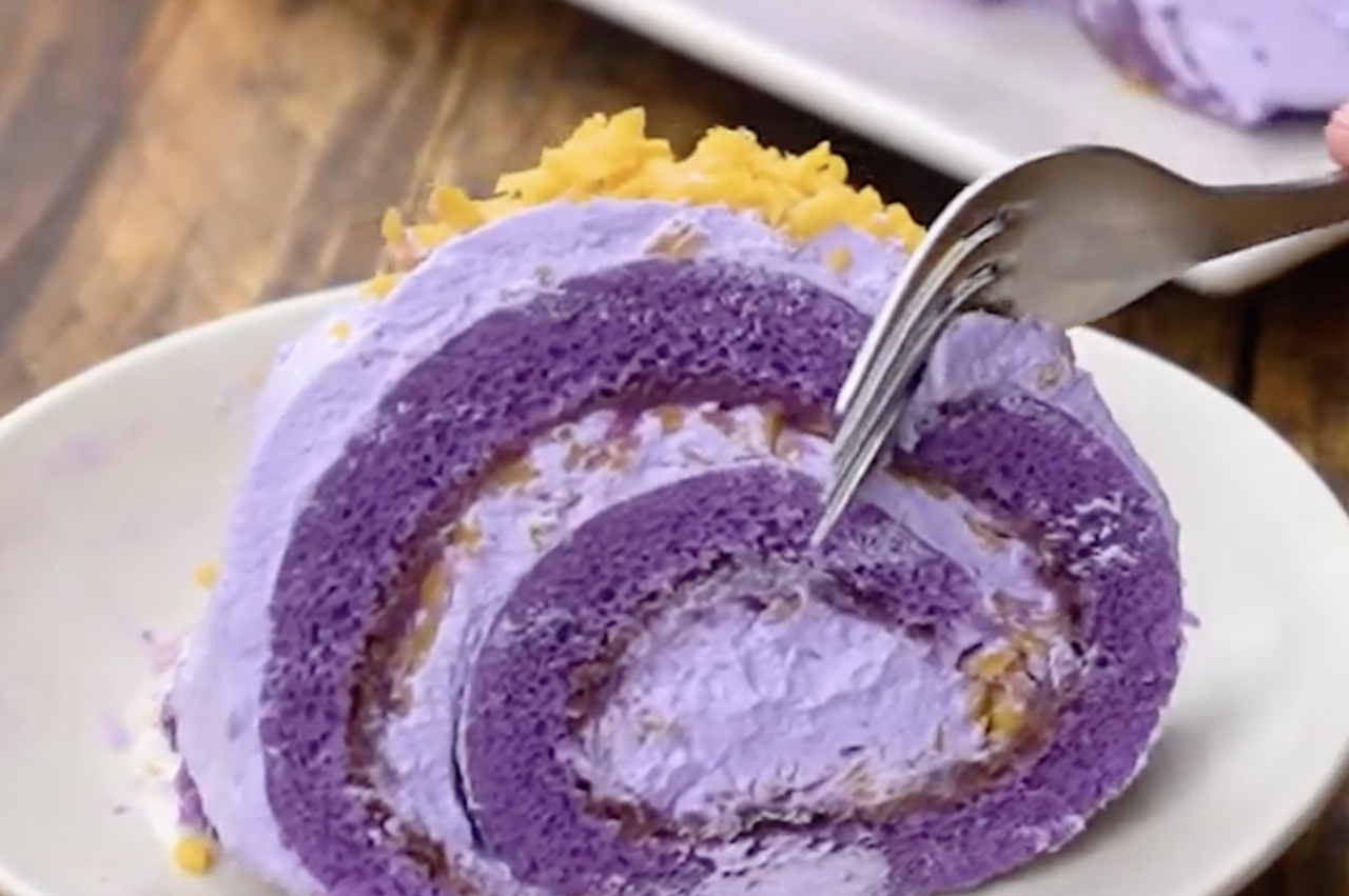 Ube Keso de Bola Swiss Roll Cake