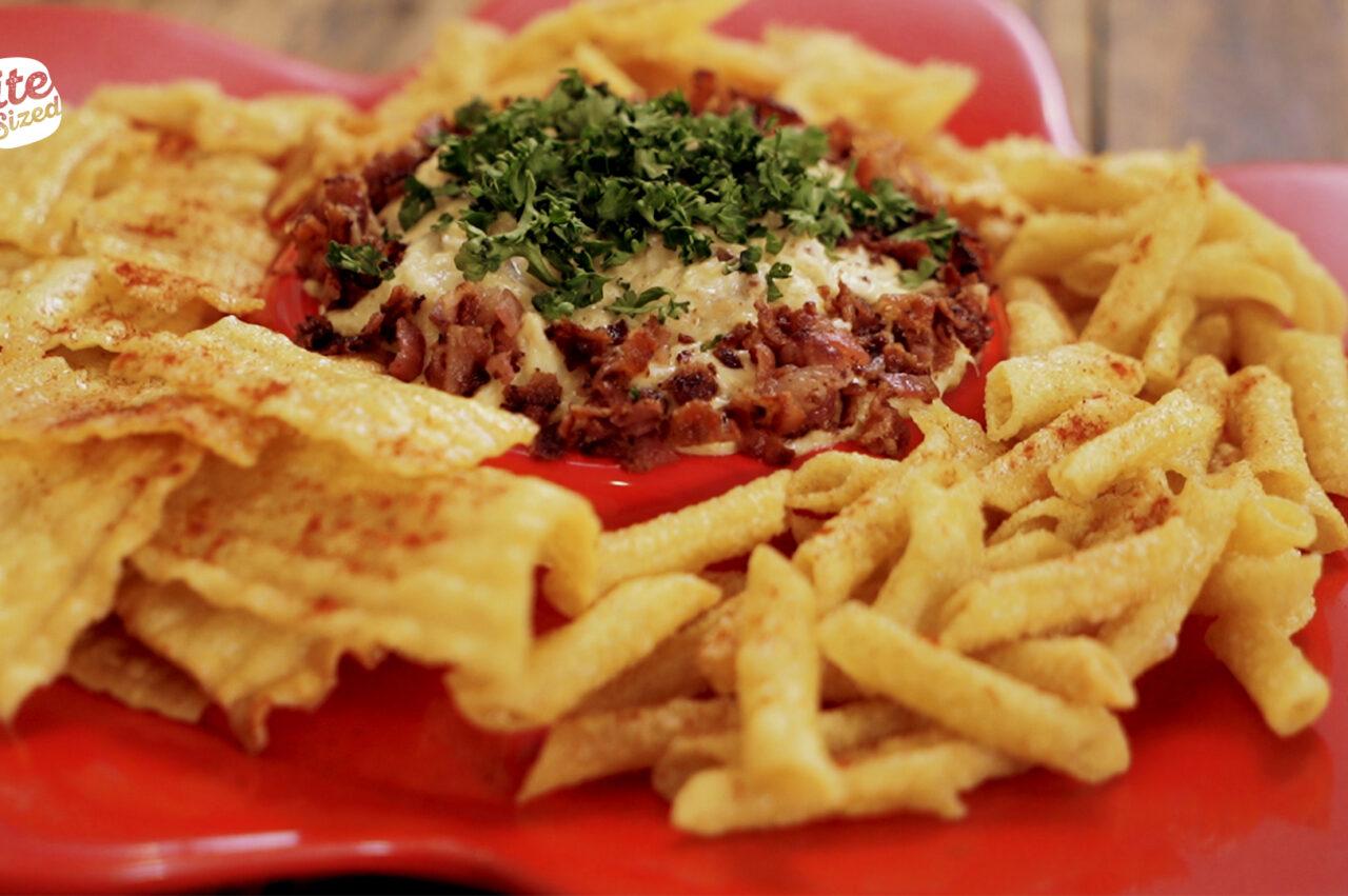 Crab Carbonara Dip with Fried Pasta