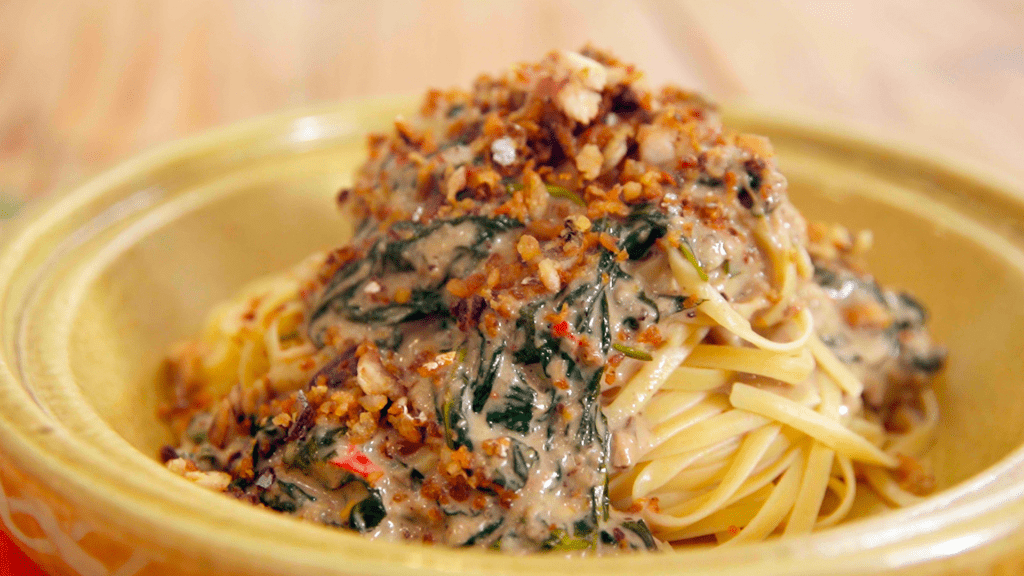 Creamy Kangkong Pasta - Bitesized.ph