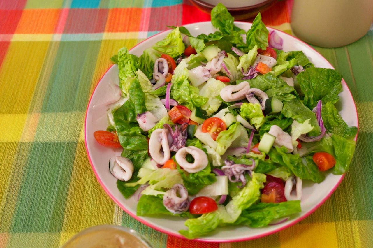 Calamari Salad with Honey Paombong Vinaigrette